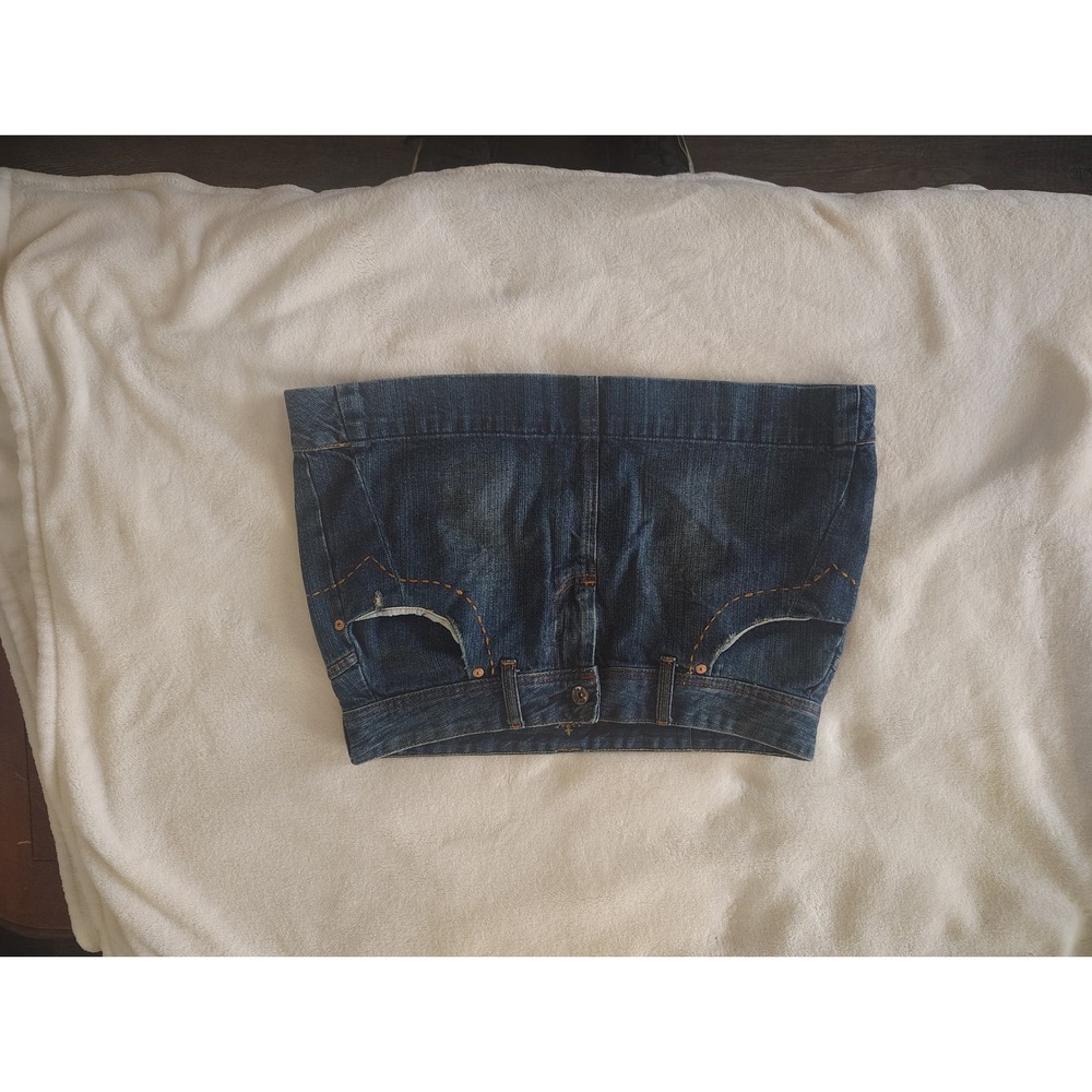 Miss Bison Denim Mini Skirt Dark Wash Contrast Stitch Y2K Size 30 Womens